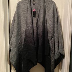 Mixit long poncho cardigan, Black/grey NEW