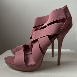 Bakers Pink Elastic Strappy Stilletos Shoes With Faux Sandals Size 8.5 Ret $195