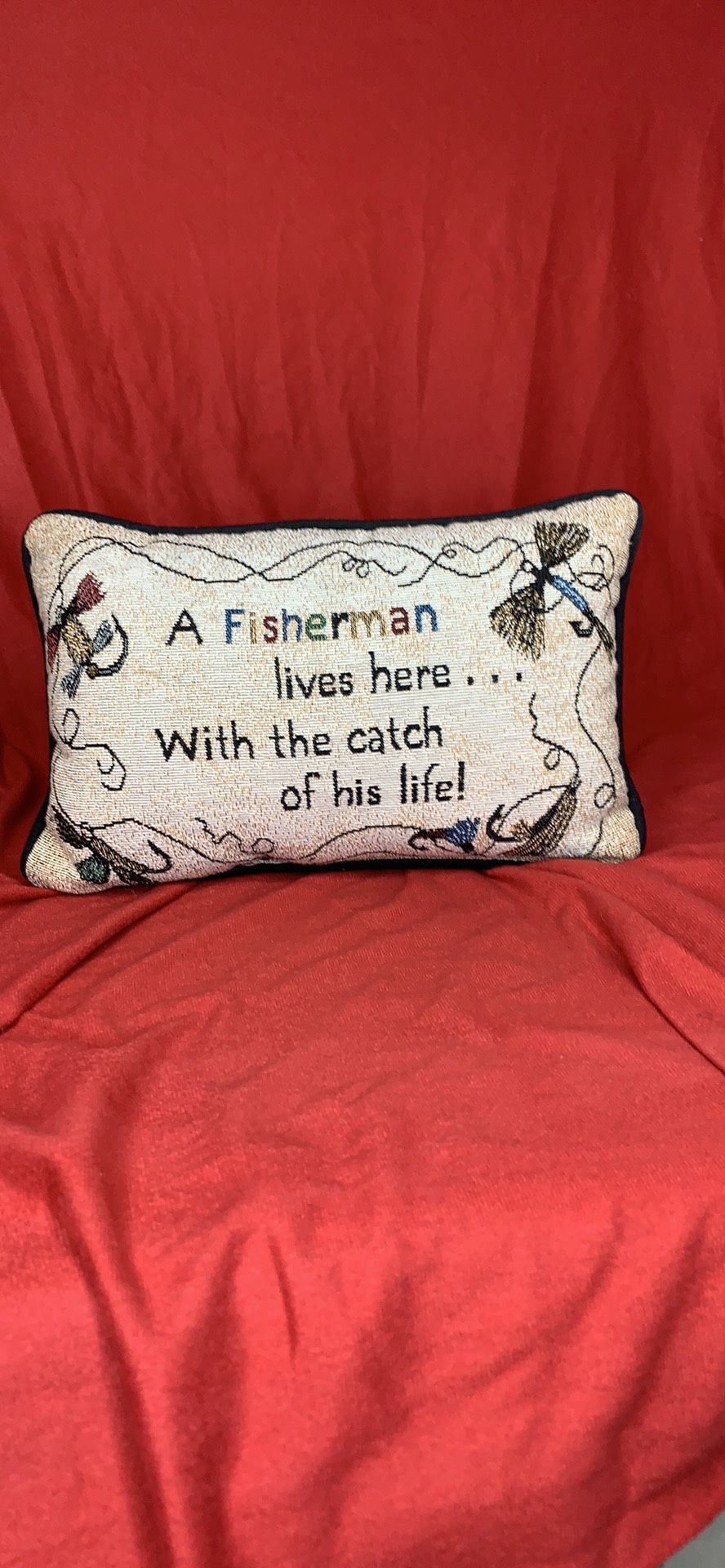 Brand New Pillow A Fisherman lives here... With the catch of his life