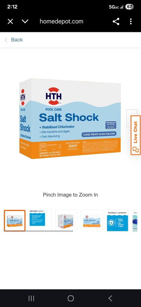 Hth Salt Pool Shock
Stabilized Chlorinator 1 dose treats 10,000 gallons