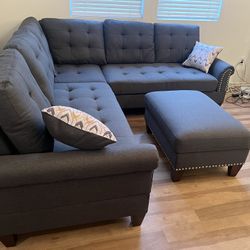 New Sectional W Storage Ottoman.  Charcoal, Black Or Grey.  106” X 77”.  Free Delivery!