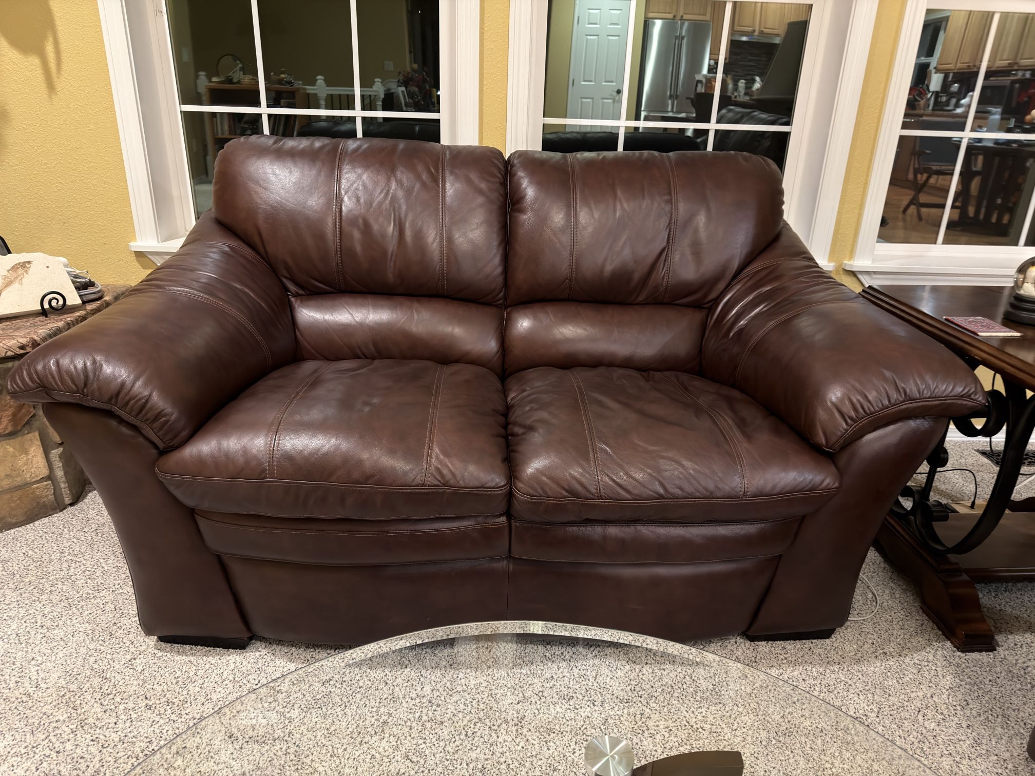 LazyBoy Leather Loveseat, Ottoman & Coffee Table