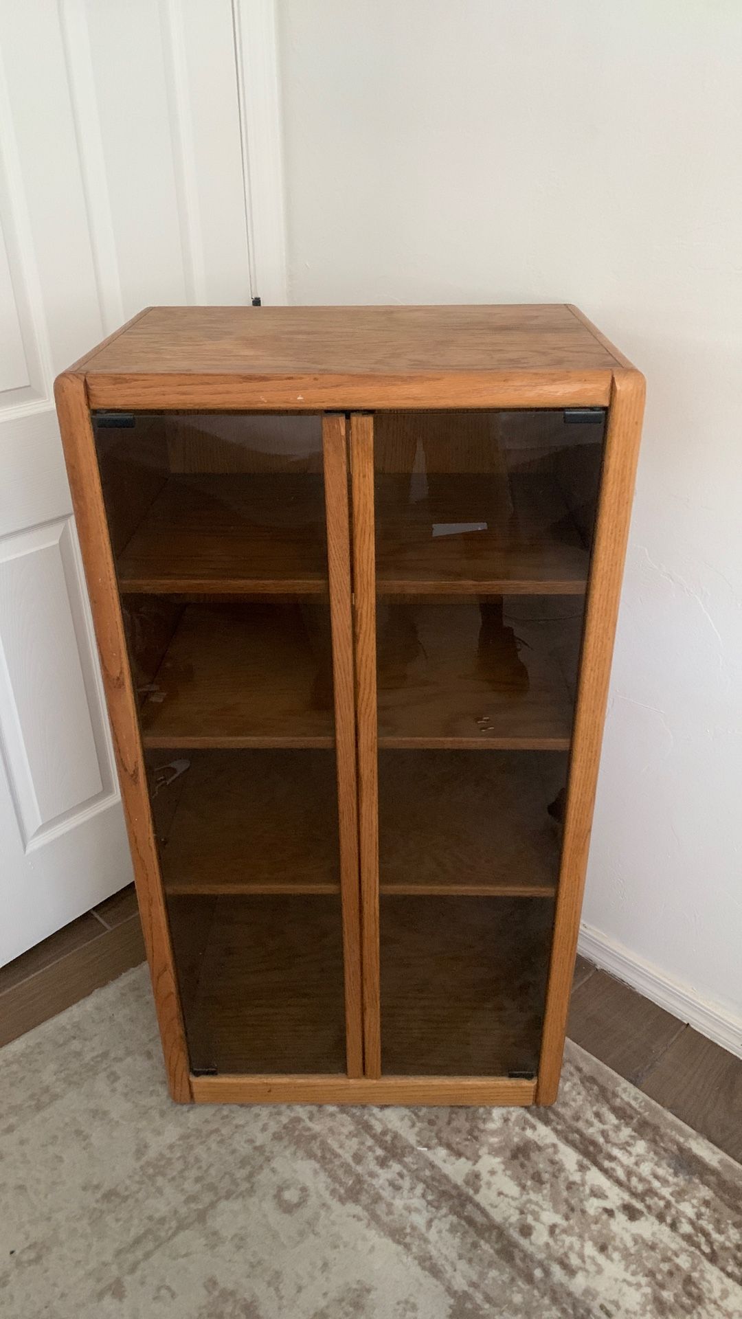 Wooden Glass Shelves With Wheels Underneath