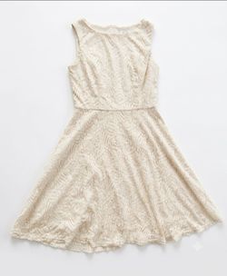 Ivory Lace Sleeveless Fit and Flare Dress