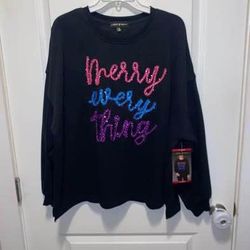 New with tags State of Mine Merry Everything Black Sparkle Sweatshirt NWT Size X-Large Must pick up 