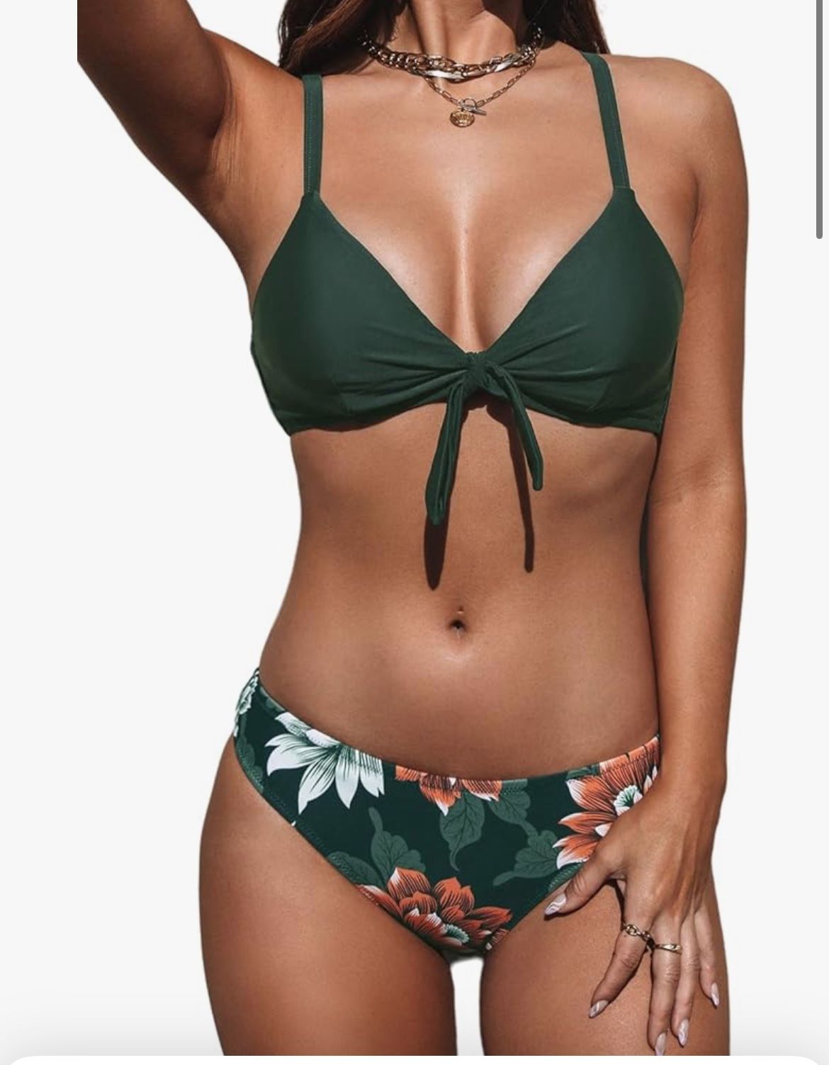 CUPSHE Women's Two Piece Bikini Set Floral Print Knot Bunny Tie