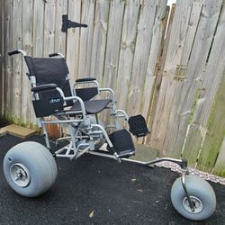 Beach Chair 3 Wheeler. A standard Drive Medical Chair Transformed into a Beach Chair with a Wheeleez Modification.

19" Seat width, 16" Seat depth
19"