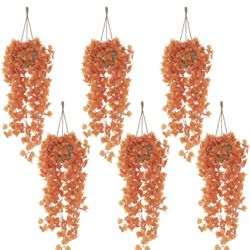 🍁 Mini Hanging Boho Artificial Plant with Woven Basket (6 Set,Orange,Fall Plant Basket)-UNOPENED 