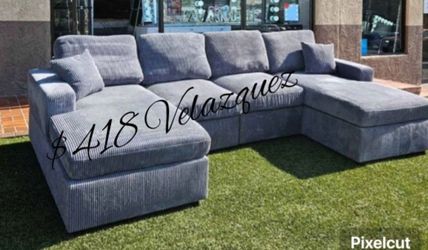 ✅️✅️4 pc  grey corduroy fabric sectional sofa with double chaise.✅️✅️✅️