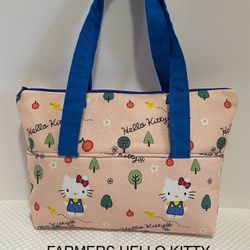 FARMERS HELLO KITTY HANDMADE COSMETIC BAG WITH STRAPS & ZIPPER 