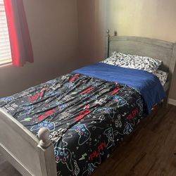 Twin Gray  Bed With Clean Mattress