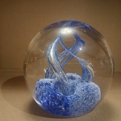 Vintage Cobalt Swirl Glass Paperweight 