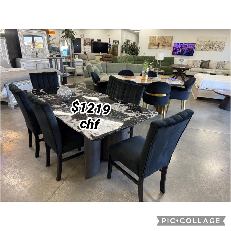 7 Piece Faux marble top dining table set  // December Sale 