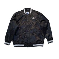 STARTER Varsity Black Satin Jacket Logo Zip Men's Size XL, XXL $225 retail 