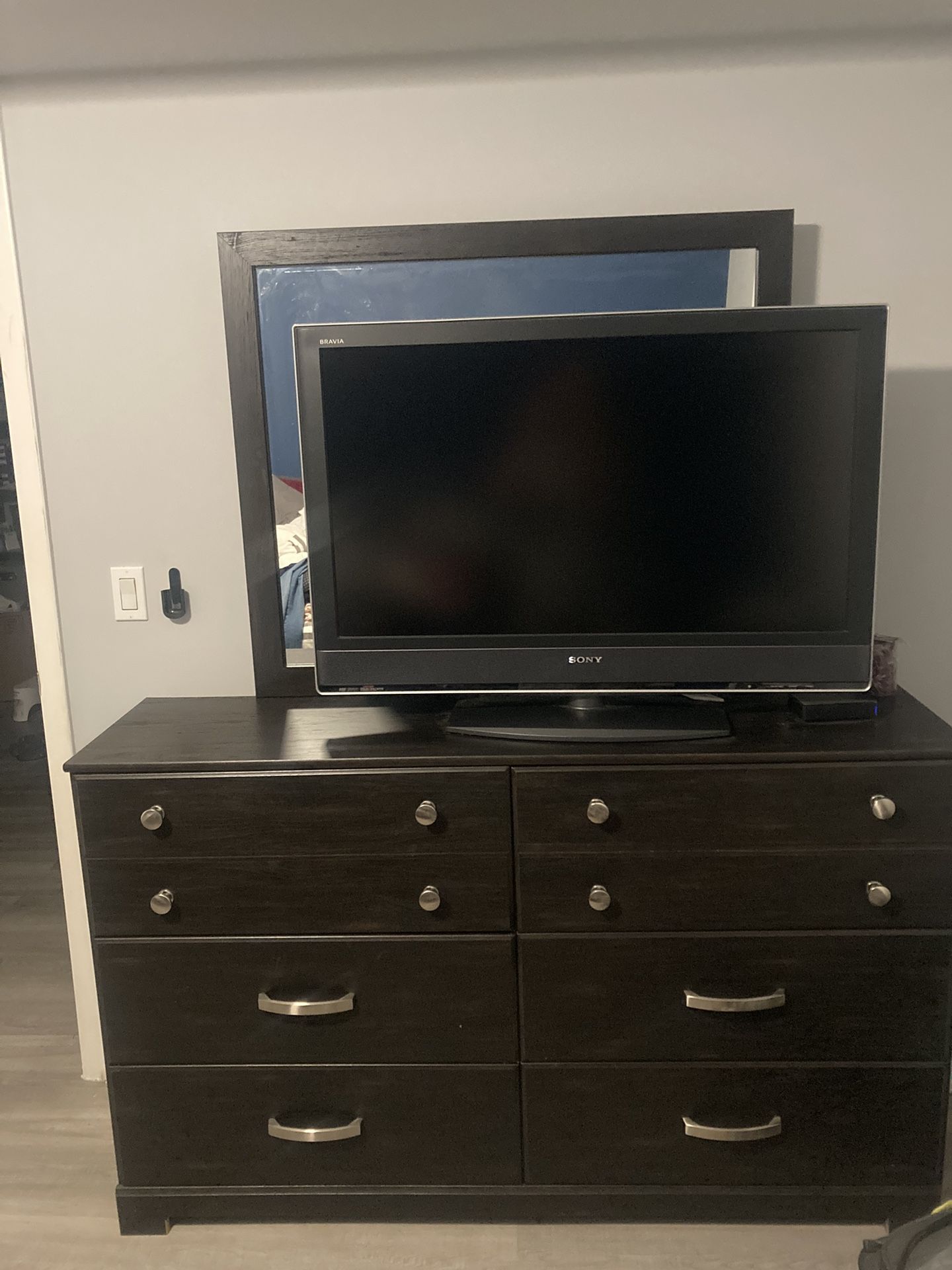 Sony 40” tv And EspressoDresser With Mirror