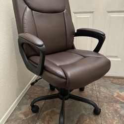 Amazon Basics Classic Puresoft Padded Mid-Back Office Computer Desk Chair With Armrest - Brown, 25.75"D X 24.25"W X 42.25"H