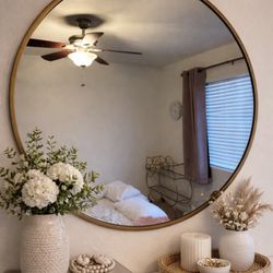 28” Round Gold Mirror $30
