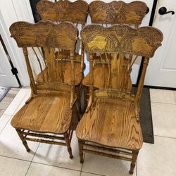 Set of 4 Antique Wooden Solid Oak Chairs - ($50 For All 4)