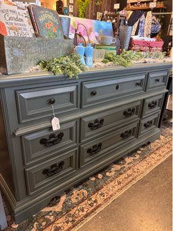 Newly Refinished Green/Gray 9 Drawer Dresser