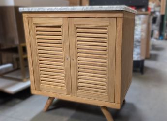 30" Solid Teak Wood Bathroom Vanity with Marble Top