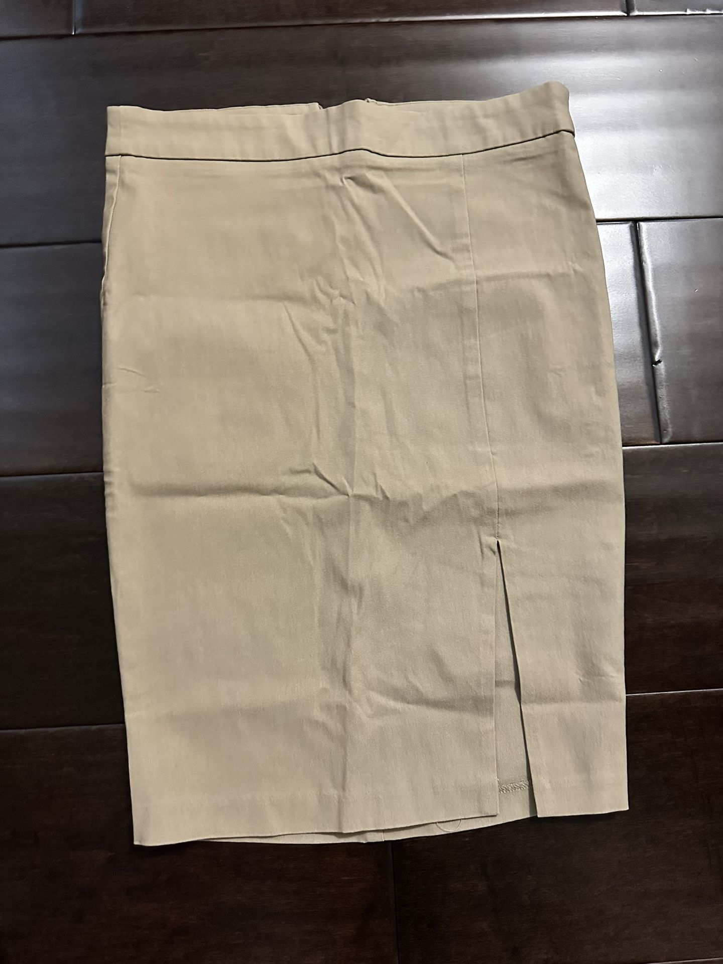 Tan Pencil Skirt With Side Slit And Zipper On Back - S