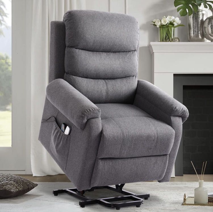 Recliner, Electric Lift Chair for Elderly, Electric Fabric Ergonomic Sofa Chair with Heating and Massage Function, Infinite Positions, Side Pockets, H