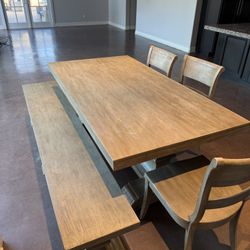 Pottery Barn Banks Extending Dining Table + Bench + 3 Chairs (Includes 2 Extension Leaves)