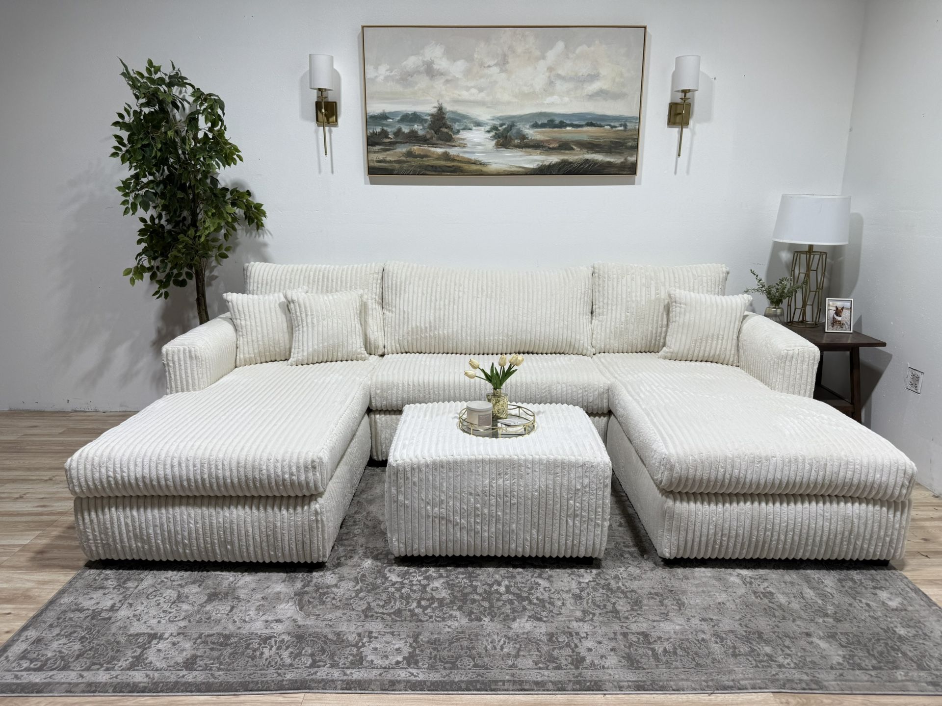 Ivory Double Chaise Sectional Couch - Delivery Available