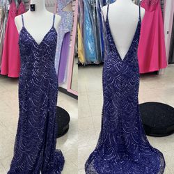 New With Tags Purple Hand Crafted Sequin Long Formal Dress & Prom Dress $349