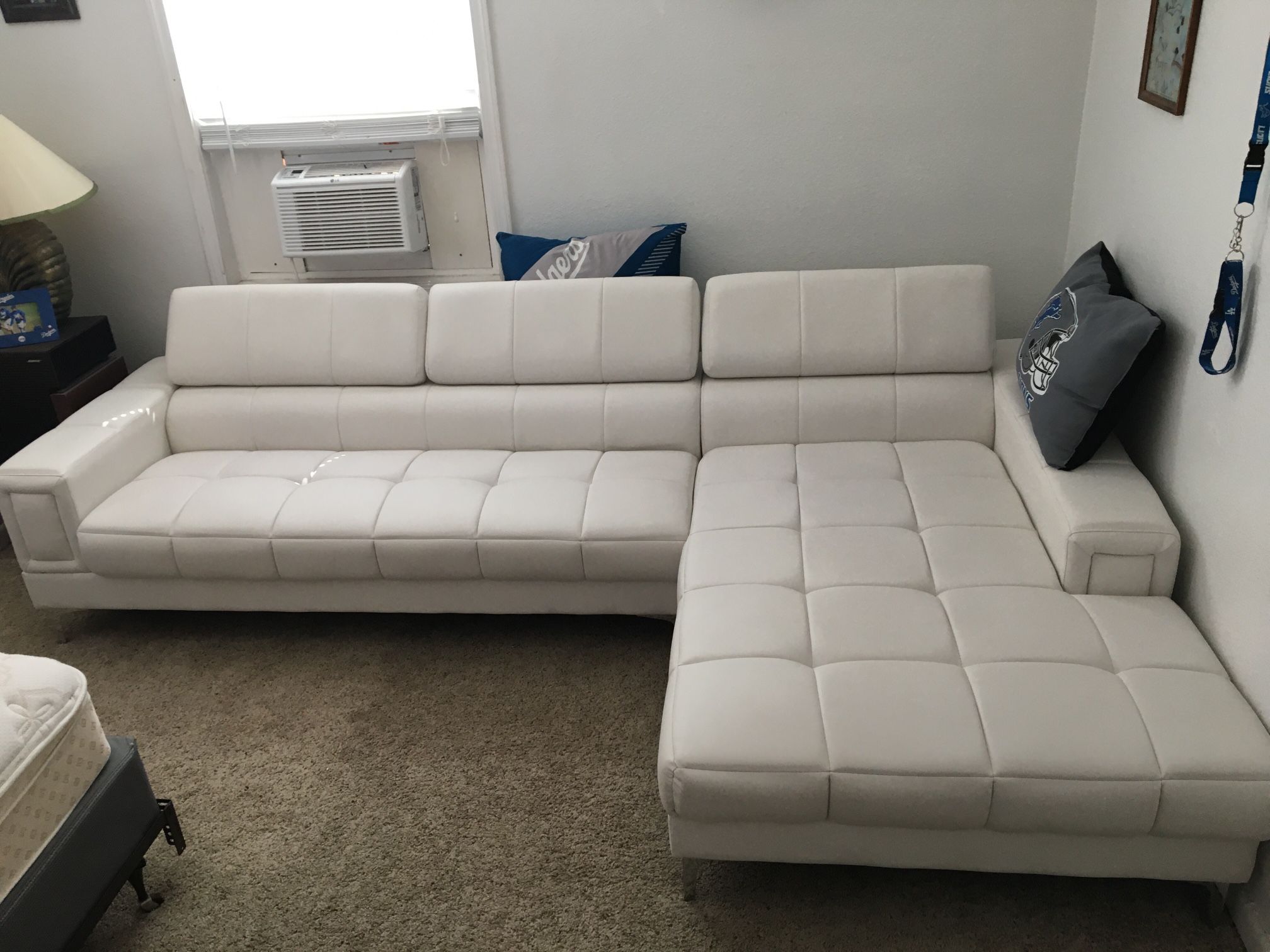 White faux Leather Couch With Ottoman - In Great Shape