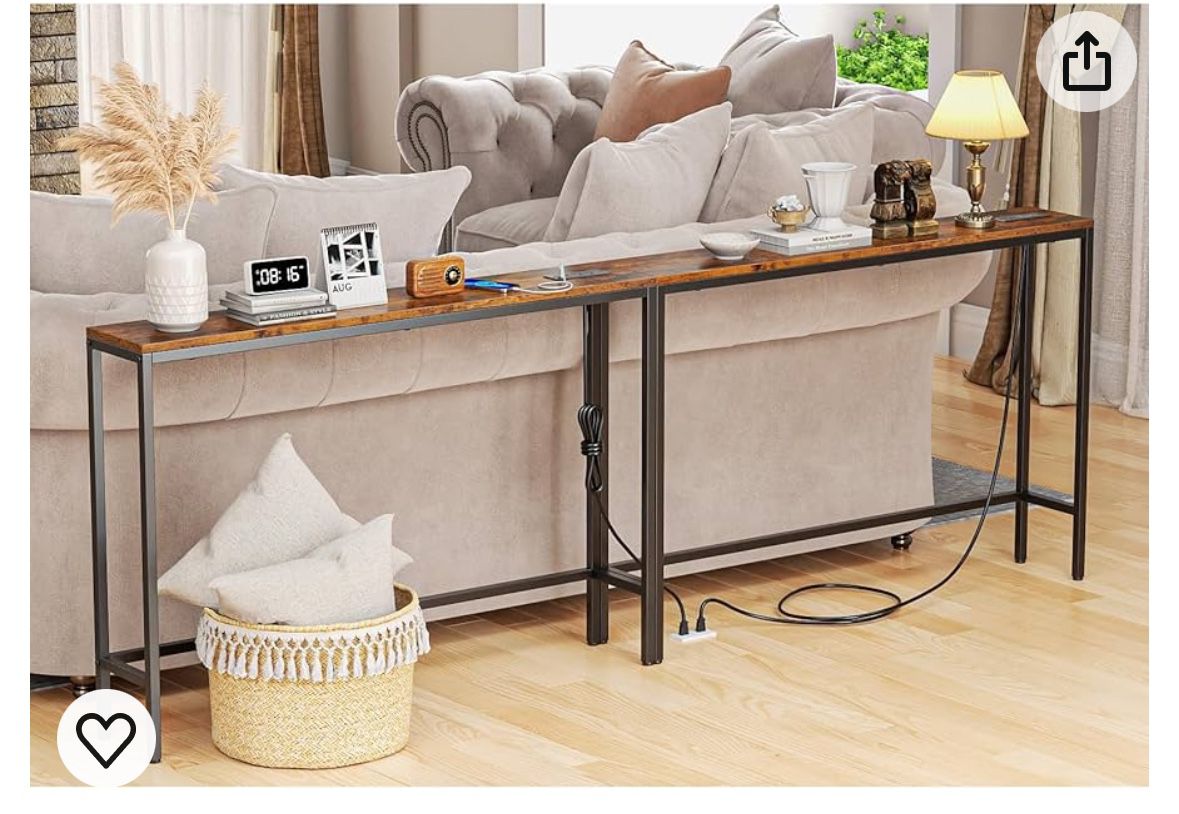 78'' Narrow Console Sofa Table with Power Outlets, Long Behind Couch Table Skinny with 3 Combinations, Anti-tip ＆ Adjustable Feet, Entryway Table for 