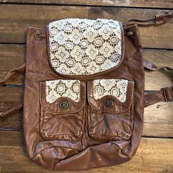 Large Faux Leather Brown Shoulder Strap Bag