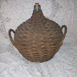 Made in France, Antique European Rattan Demijohn Bottle

