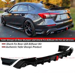 22-26 Honda Civic Sedan Yofer LED Rear Diffuser + Meteorite Gray Side Spats