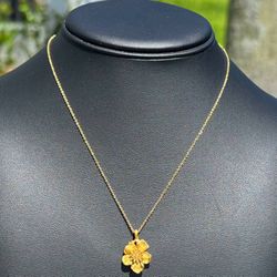 Vintage Jewelry Tiffany&Co. 18k .750 solid yellow gold flower pendant chain necklace 16.00” 1.20mm