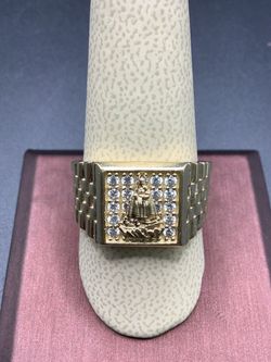 14KT Gold Virgin Mary Ring with CZ Stones