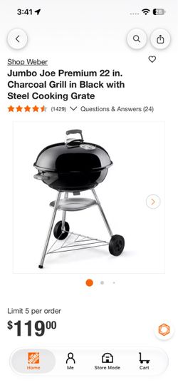Jumbo Joe Premium 22 in. Charcoal Grill in Black with Steel Cooking Grate