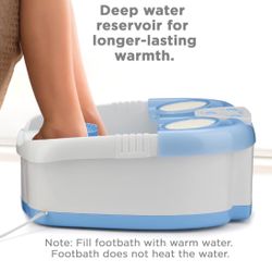 Conair Waterfall Pedicure Foot Spa Bath with Blue LED Lights, Massaging Bubbles and Massage Rollers, Blue/White