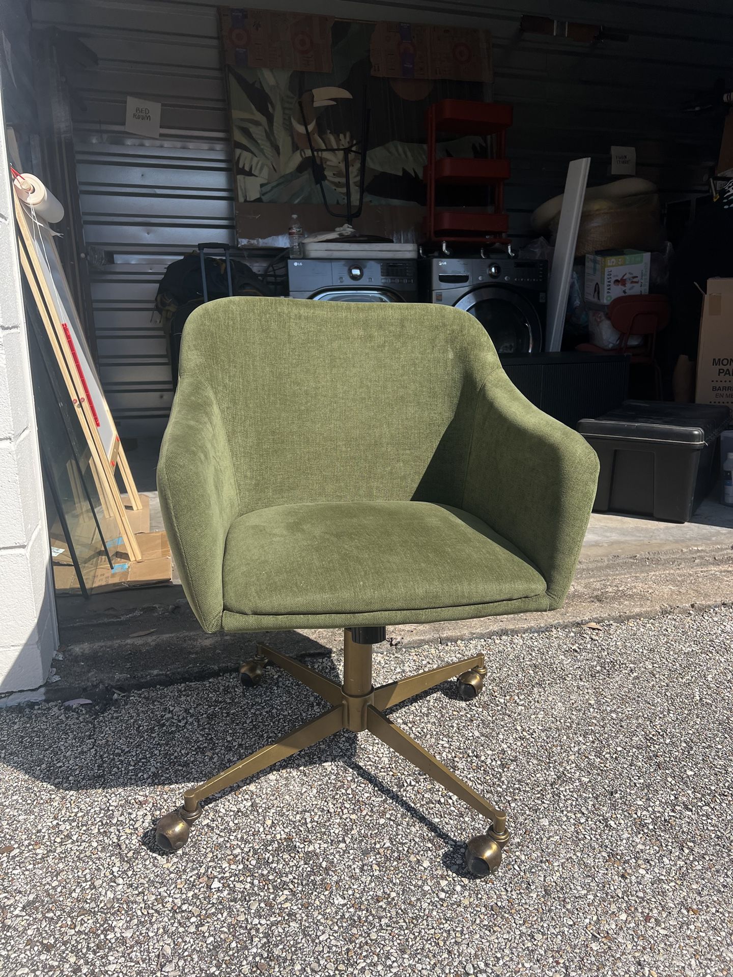 Swivel Chair / Office Chair / Rolling Chair / Moss Green / Olive Green / Velvet / Brass Legs / Gold Legs