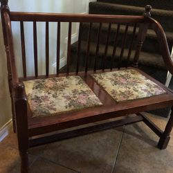 Vintage Spindle Back Bench With Upholstered Seats