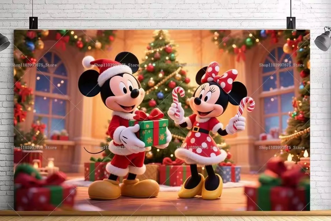 Christmas Backdrop Mickey And Minnie