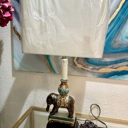 Vintage Elephant Lamp, Porcelain on Wood Base.  Was Rarely Used for Staging Only.  