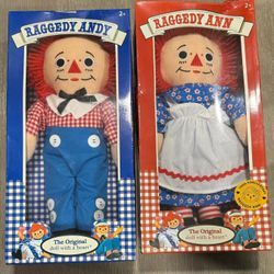 1987 Raggedy Ann & Andy Dolls In Their Boxes