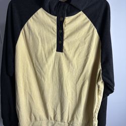 Long Sleeve Shirt Corduroy Tan & Black Elbow Patch Suede XL Hengsheng Jeans Button