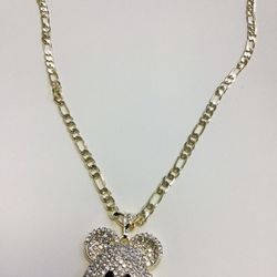 mouse pendant chain 14k gold plated 22 inch