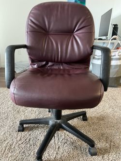 Burgundy Leather Office Chair with Armrests