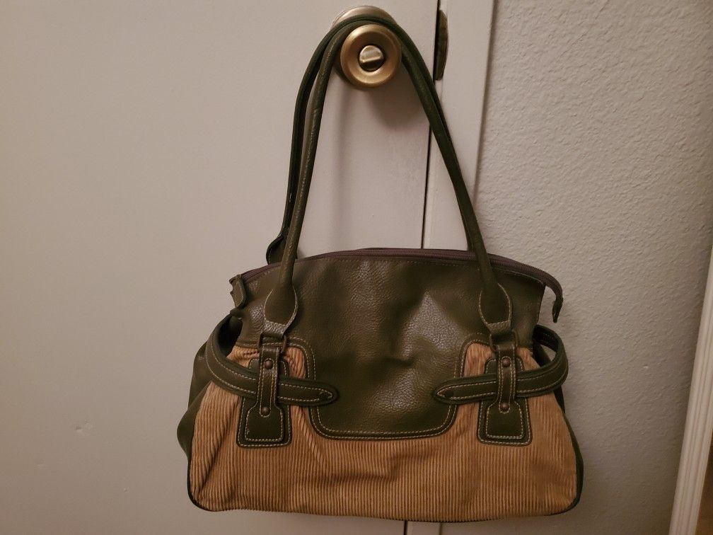 Tommy Hilfiger Leather And Corduroy Olive Green Purse