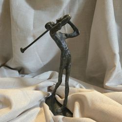 Vintage Brutalist Bronze Golfer Sculpture