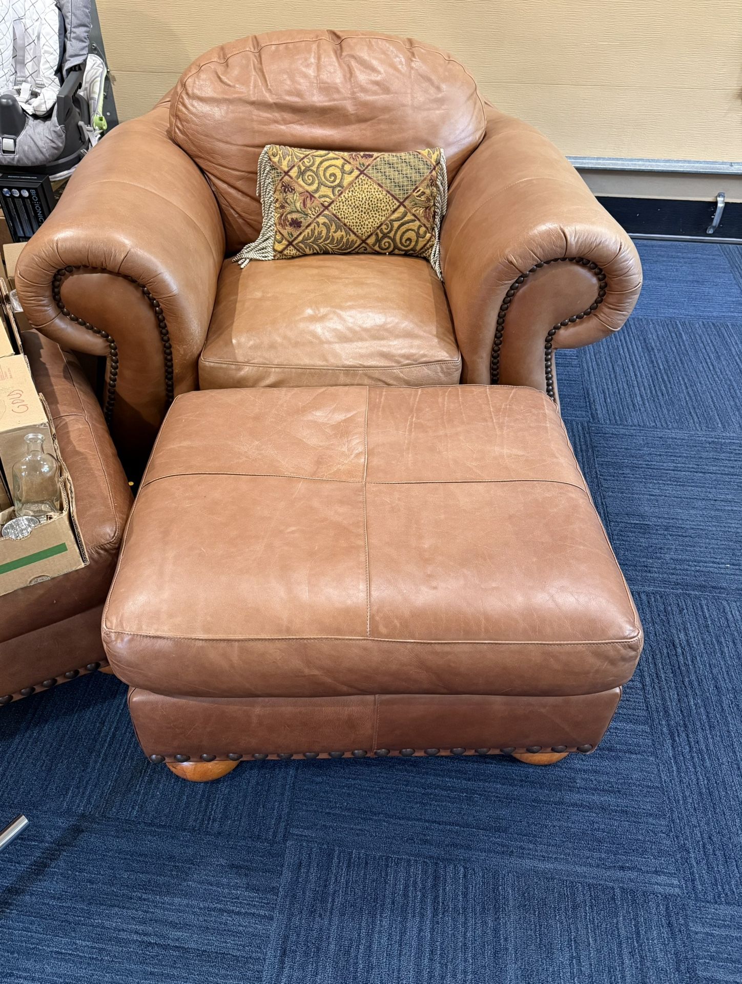 Large leather chair with ottoman
