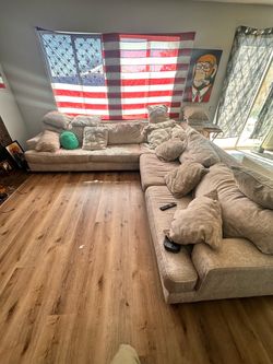 Large Beige Fabric Sectional Sofa